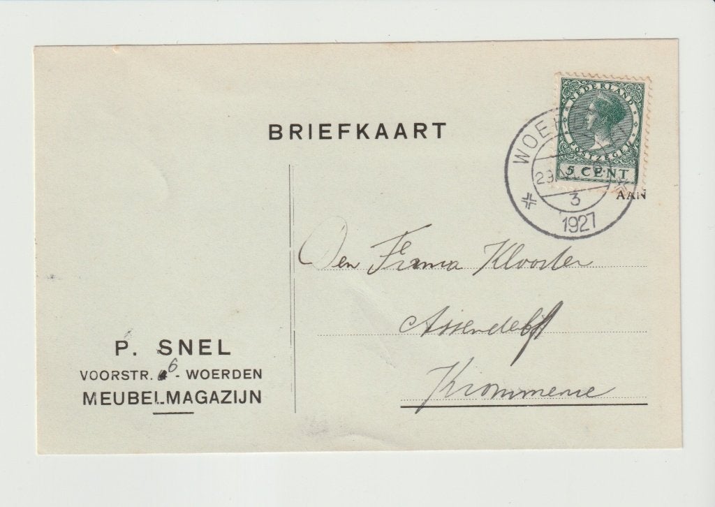 Woerden - Reclame firma briefkaart Snel * 260607-31, Ophalen of Verzenden, 1920 tot 1940, Gelopen, Utrecht