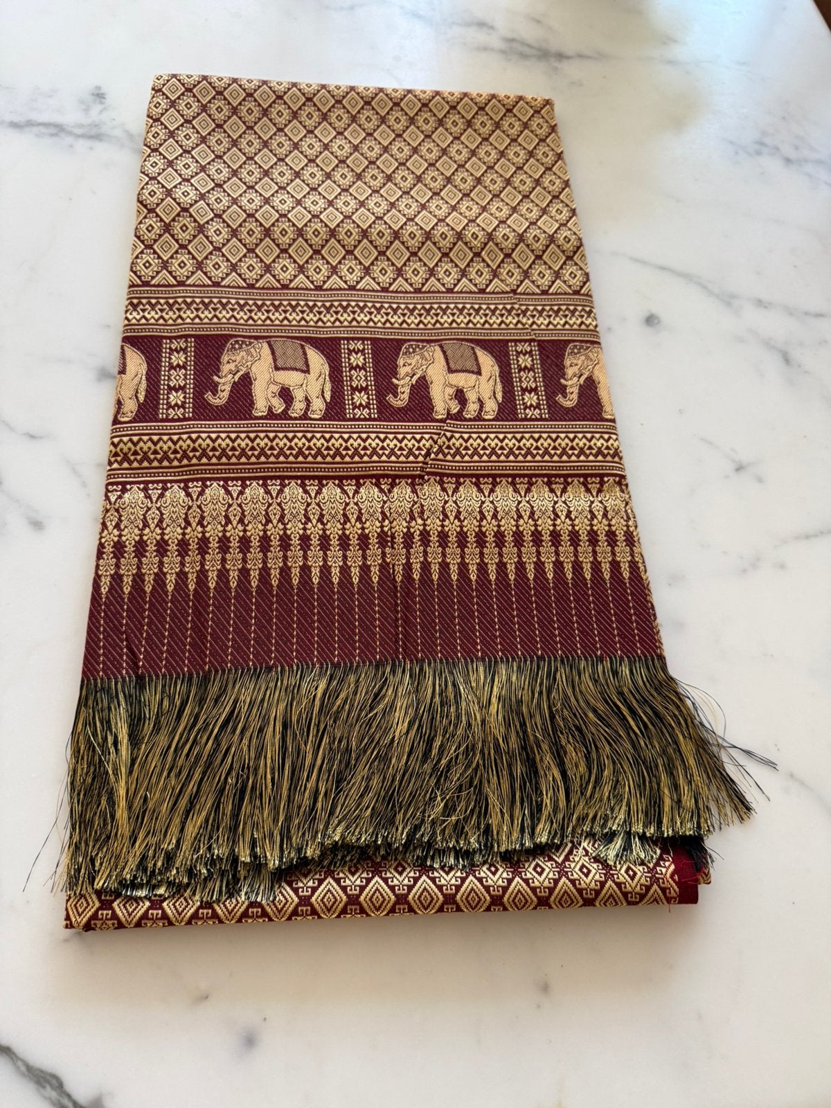 Beddensprei met olifantenprint en franjes uit Thailand, Overige kleuren, 260 cm, Ophalen of Verzenden, Zo goed als nieuw