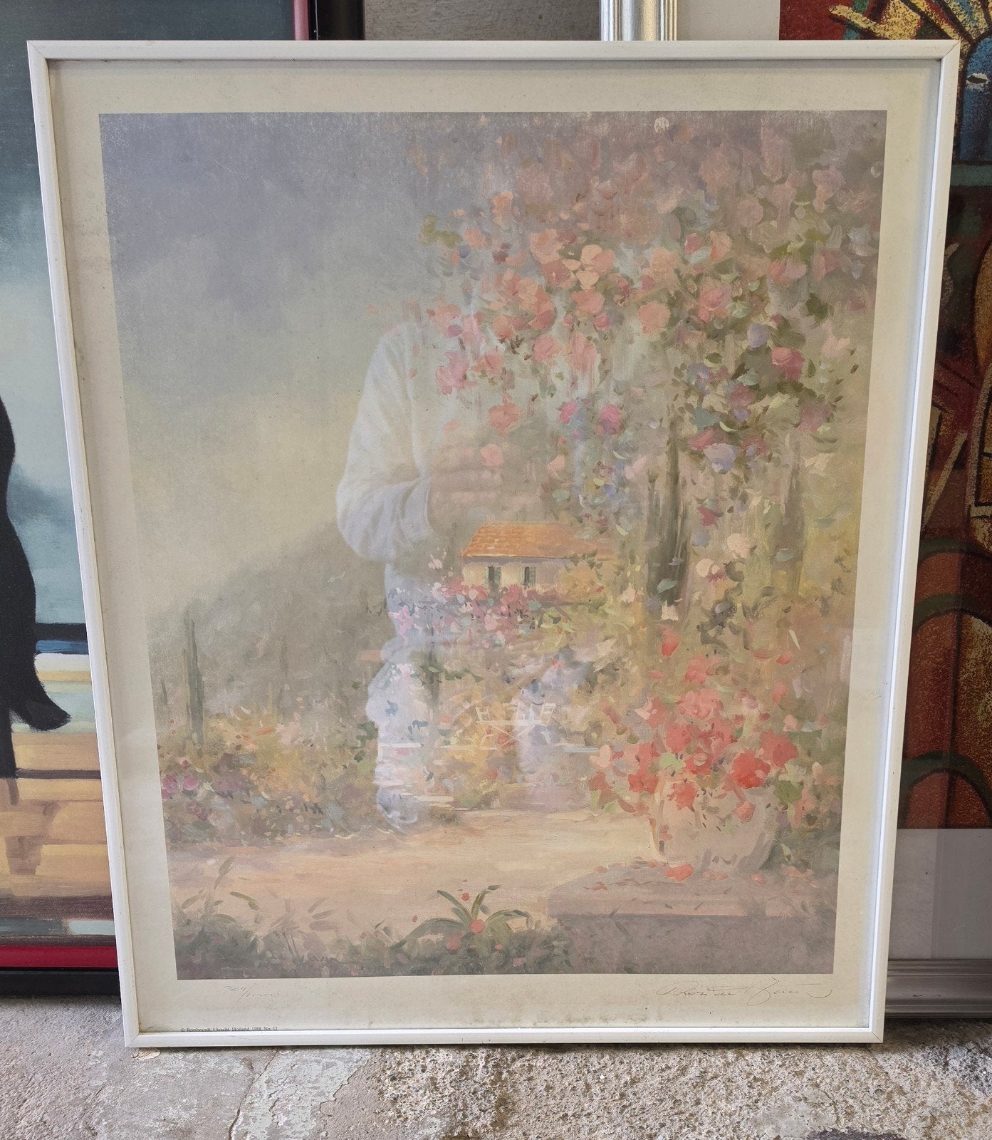 Litho 'Romantiek' van Willem Haenraets, Antiek en Kunst, Doek, Impressionistisch, Achter glas, Olieverf