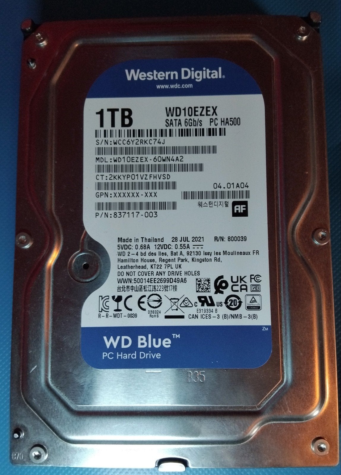 Western Digital 1TB Hard drive 6gb/s, Computers en Software, Harde schijven, 4.5 Inch SATA, Zo goed als nieuw, Desktop, SATA