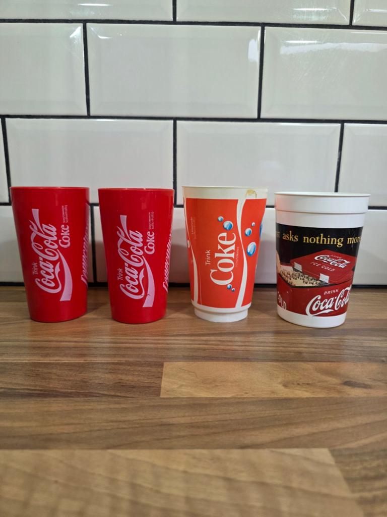 Coca-Cola kunstof Vintage Bekers - Set van 4, Verzamelen, Ophalen of Verzenden, Gebruikt