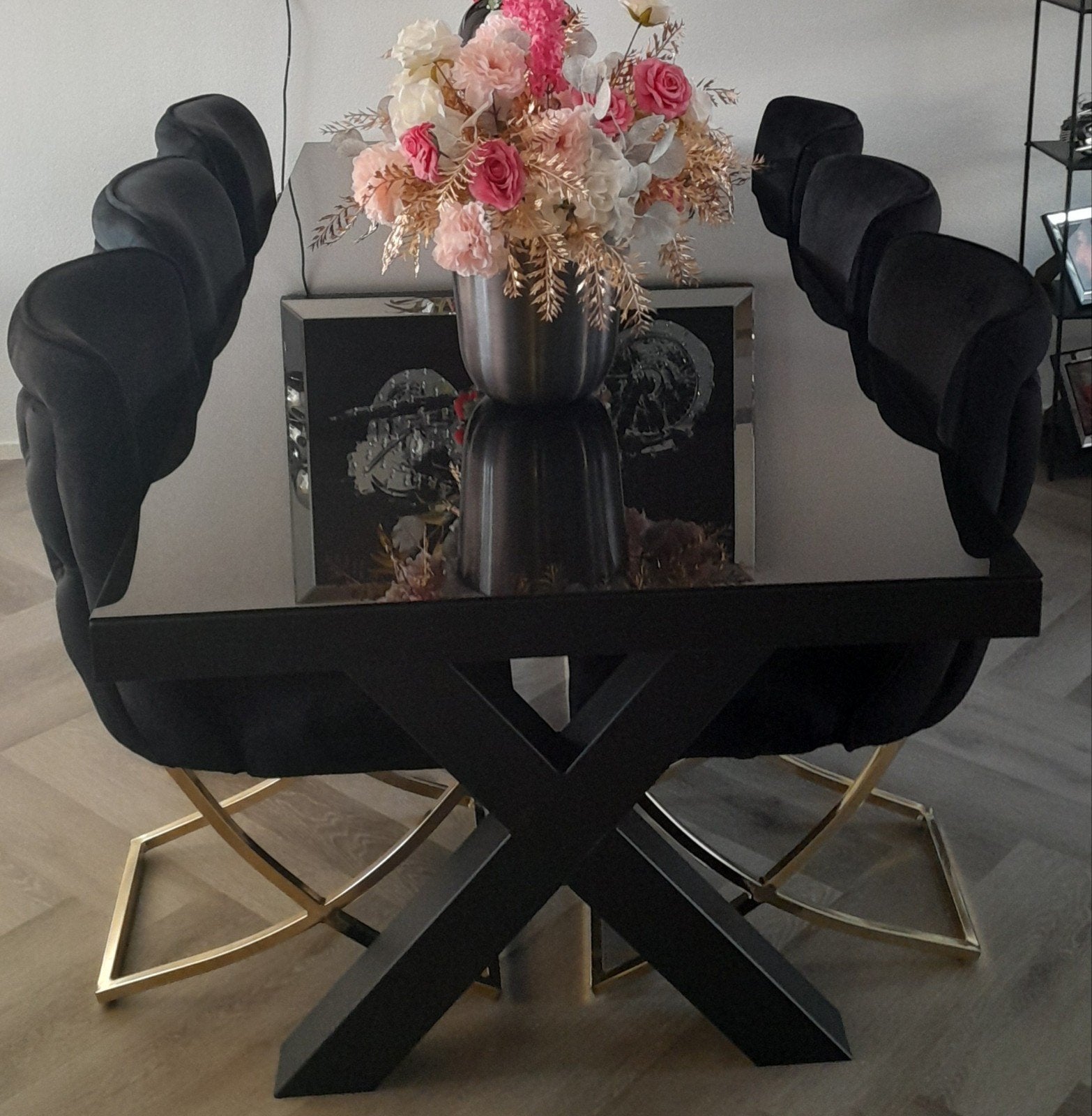 Zware tafel met glasplaat - Modern design, Huis en Inrichting, Tafels | Eettafels, Ophalen, 100 tot 150 cm, Modern, Industrieel