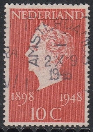 Nederland 1948 504 Wilhelmina 10c, Gest Amsterdam, Postzegels en Munten, Postzegels | Nederland, Ophalen of Verzenden, Na 1940