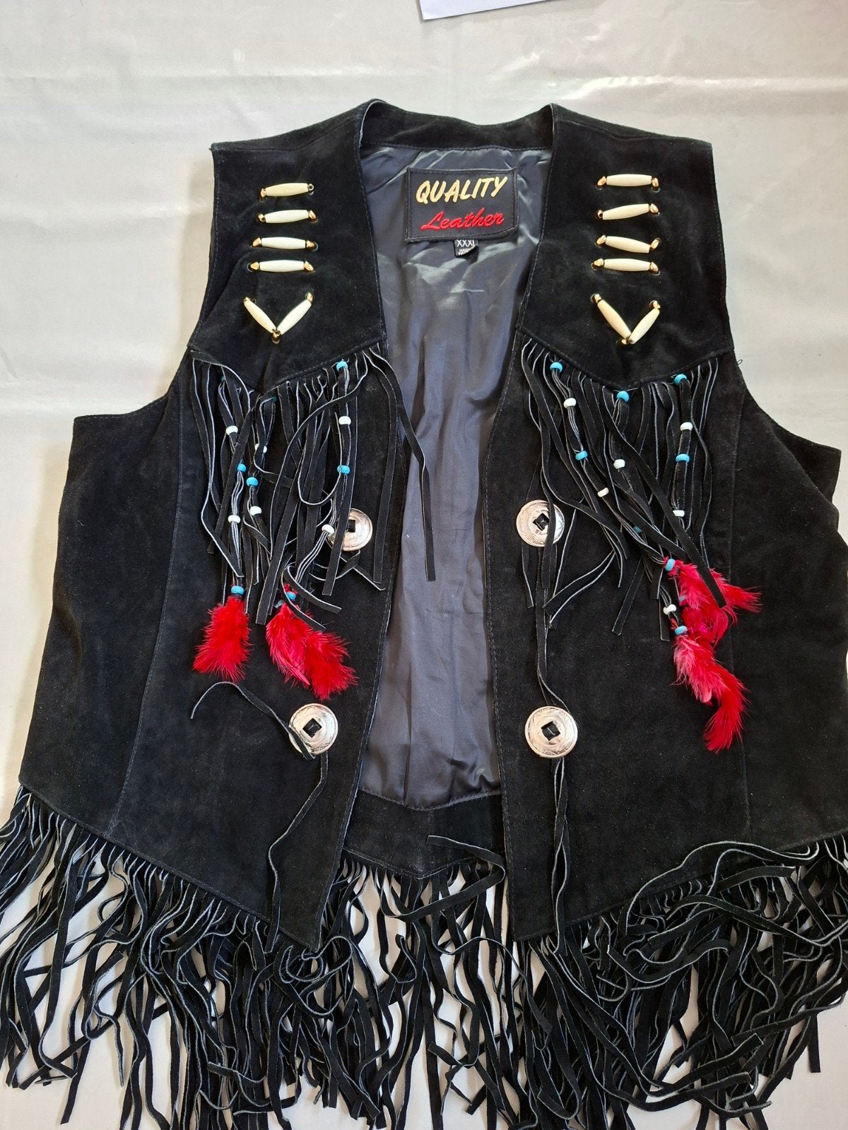 Leren Gilet met Franjes en Kralen - Maat XXXL, Quality Leather, Ophalen of Verzenden, Zo goed als nieuw