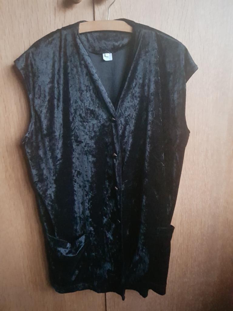Prachtig vintage zwart gilet van gecrusht fluweel – Maat L, Ophalen of Verzenden, Maat 42/44 (L), Zwart
