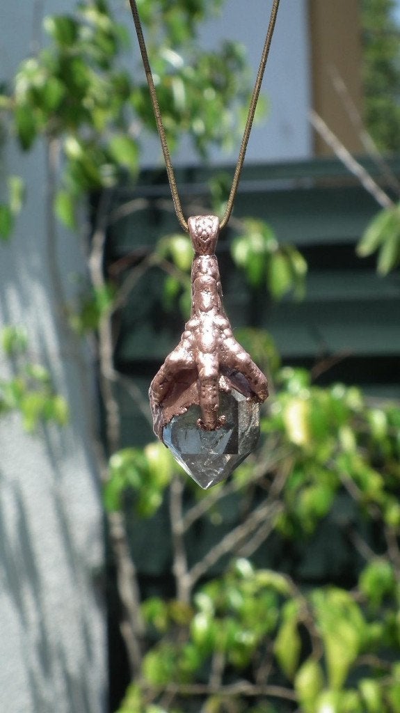 Electroformed Draken Klauw XXL Herkimer Diamond hanger, Verzenden, Mineraal