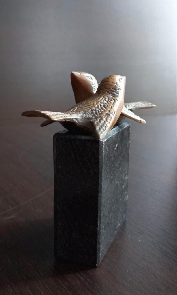 Art Deco Beeld Bronzen Vogels op Zwarte Granieten Sokkel, Ophalen of Verzenden, Brons