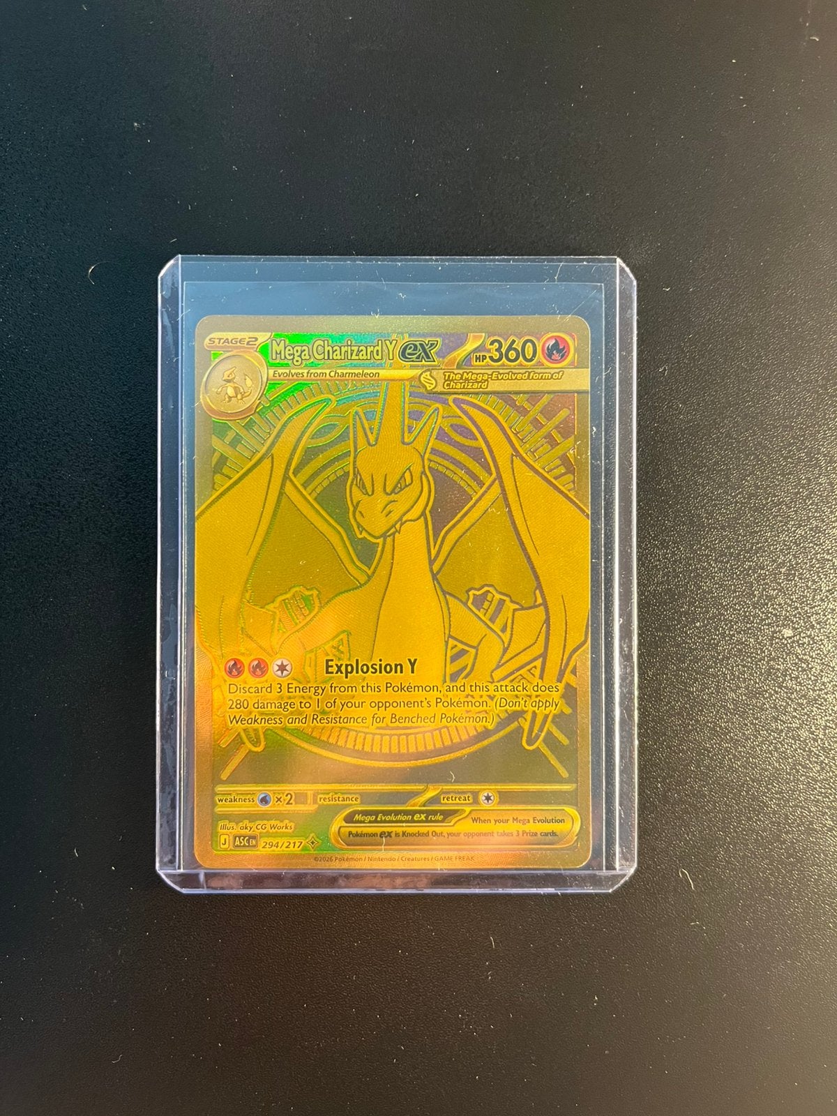 Golden mega charizard y ex pokemon kaart, Ophalen of Verzenden, Zo goed als nieuw