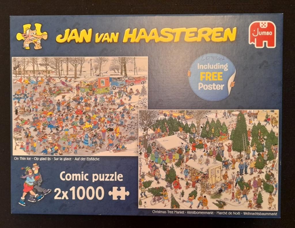 Puzzel Jan van Haasteren Op glad ijs en Kerstbomenmarkt 2 X, Ophalen of Verzenden, 500 t/m 1500 stukjes, Zo goed als nieuw