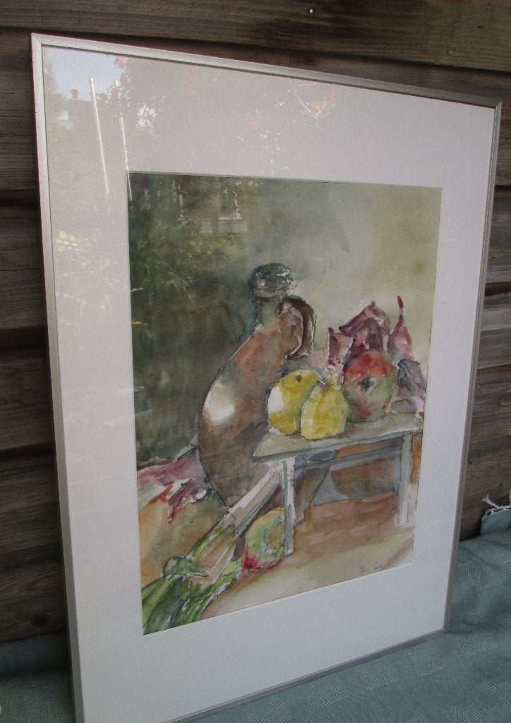 Aquarel in Aluminium Lijst Stilleven Kan 71 x 51 Gesigneerd, Antiek en Kunst, Kunst | Schilderijen | Klassiek, Ophalen, Ingelijst