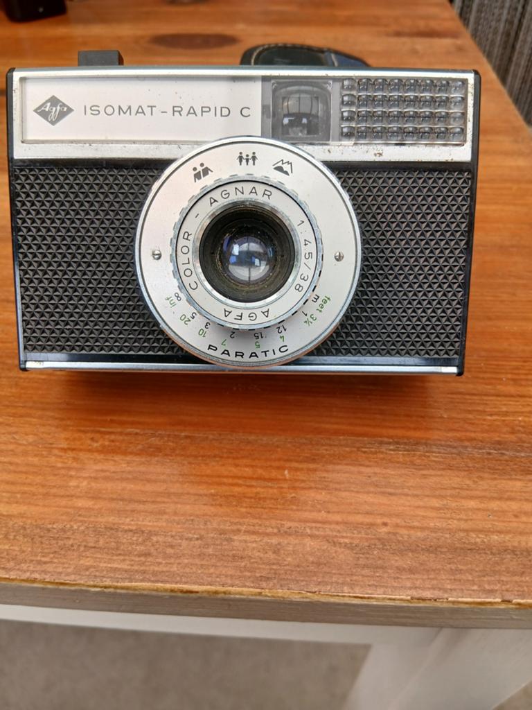 Vintage Agfa Isomat-Rapid C camera met leren tas, Ophalen of Verzenden, Gebruikt, Compact, Overige Merken