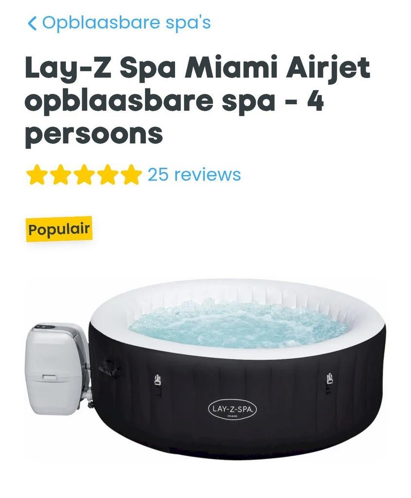 Lay-Z Spa Miami Airjet opblaasbare spa met accessoires, Tuin en Terras, Bubbelbaden en Hottubs, Ophalen, Gebruikt, Filter, Opblaasbaar