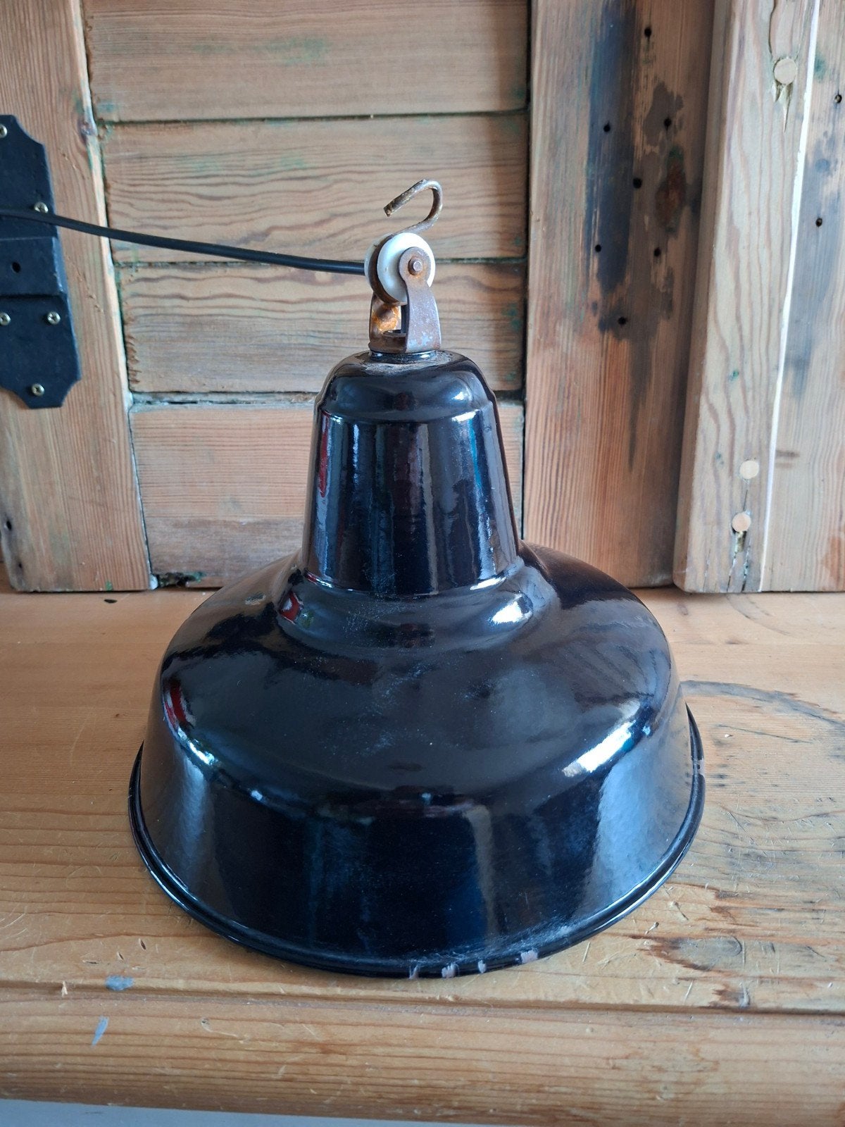 Zwart emaille hanglamp , industrieel lampje, Ophalen of Verzenden