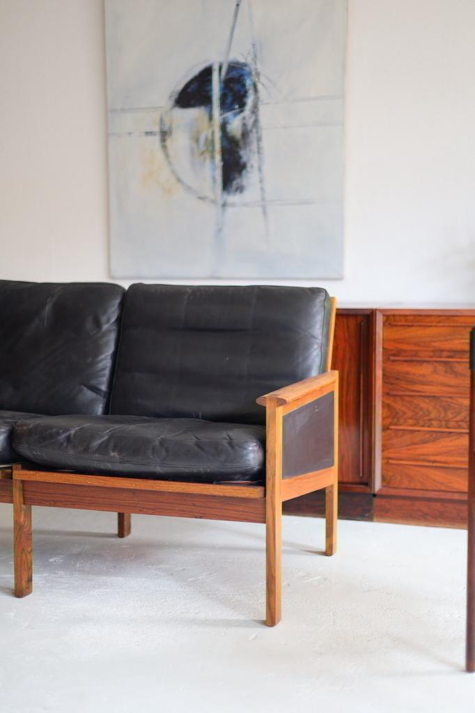 Capella 2-zitsbank leder, Illum Wikkelso jaren 60, Huis en Inrichting, Fauteuils, Gebruikt, Hout, Leer, 125 cm of meer, 75 tot 100 cm