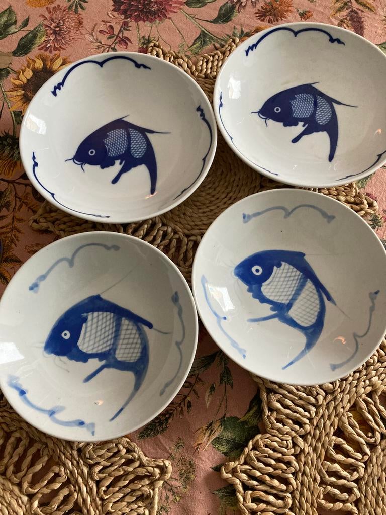 Chinese Koi Karper oude schalen borden vintage 4 x puntgaaf, Ophalen of Verzenden