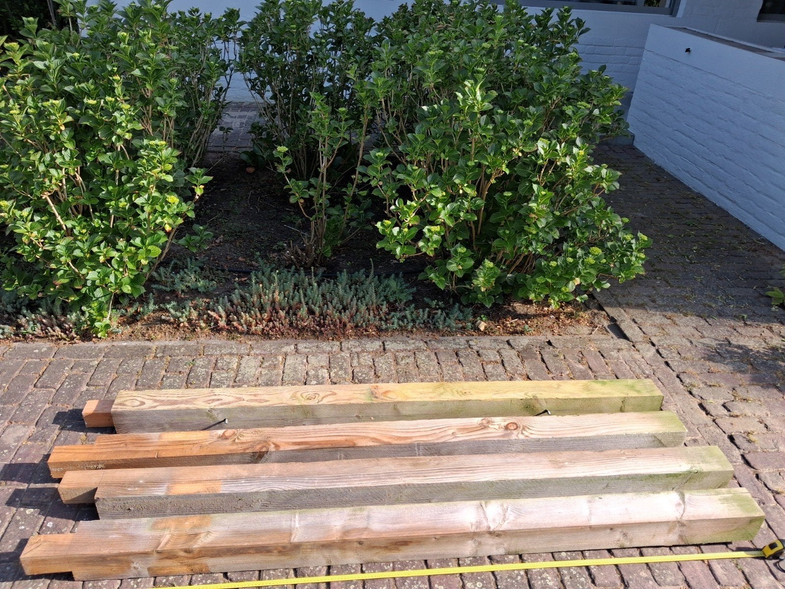 Douglas houten palen 4x met metalen plaat met schroefdraad, Ophalen, Gebruikt, 200 tot 250 cm, 50 mm of meer