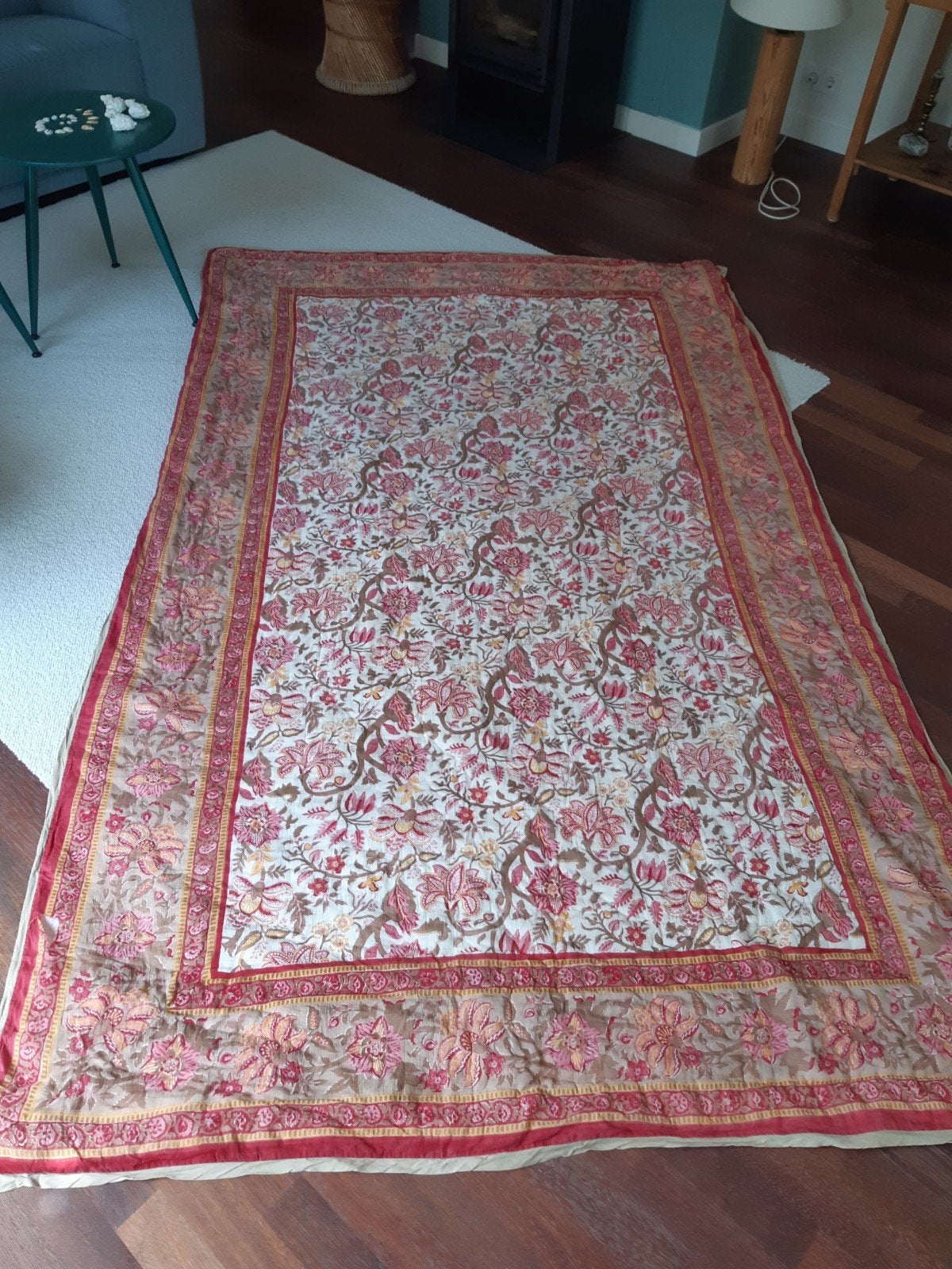 Prachtige blokprint sprei met bloemen, Huis en Inrichting, Gebruikt, 150 tot 200 cm, 200 cm of meer, Ophalen of Verzenden