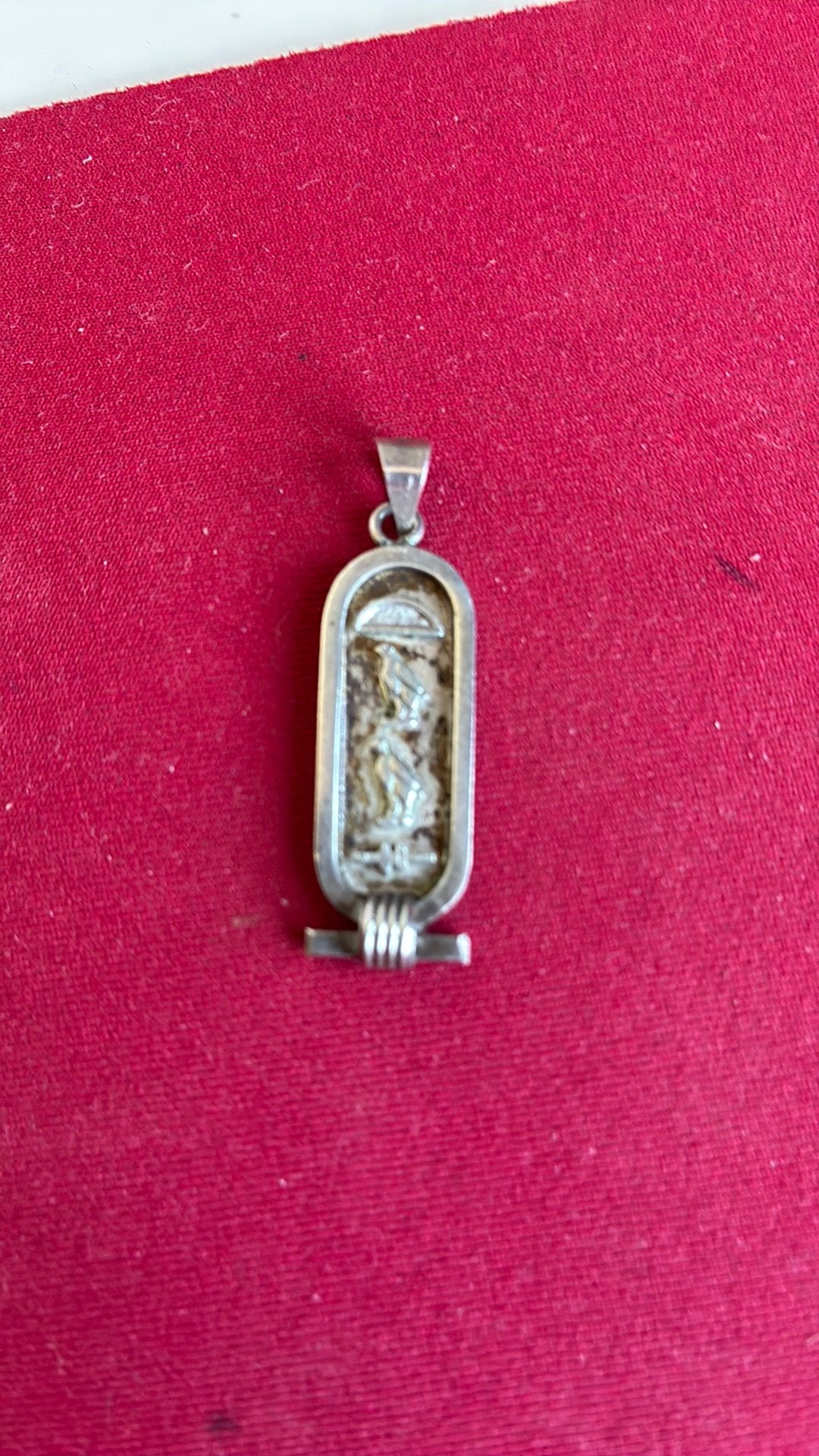 Egyptische zilver hanger met hierogliefen, Sieraden, Tassen en Uiterlijk, Kettinghangers, Ophalen of Verzenden, Gebruikt, Zilver