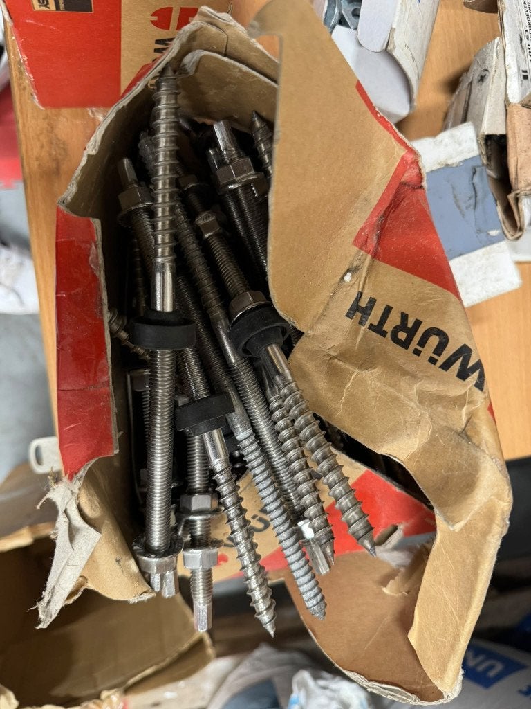Würth M10  200 RVS stokschroeven +/-35 stuks, Ophalen, 100 tot 250 mm, Schroeven, Nieuw