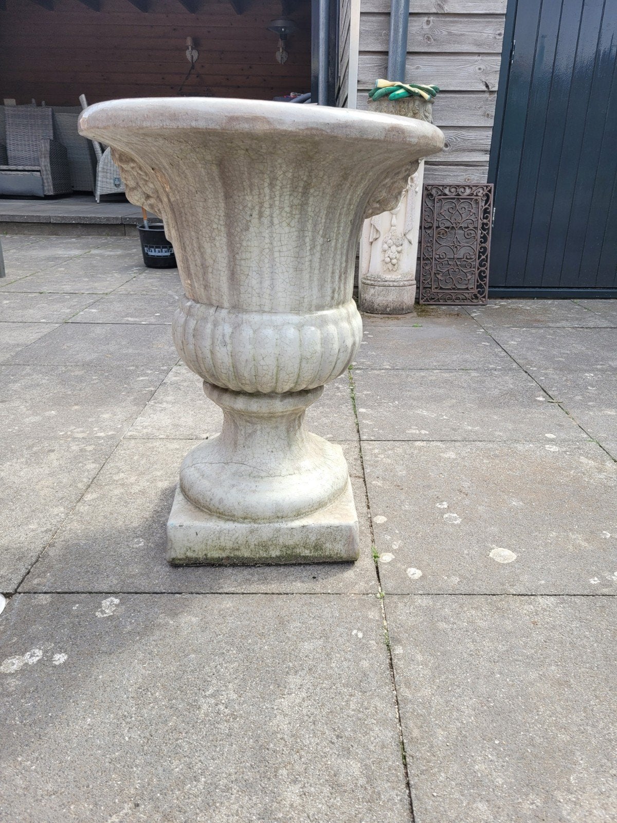 Zware Vintage Tuinvaas Geglazuurd Steen - 70cm Hoog, Ophalen, Zo goed als nieuw