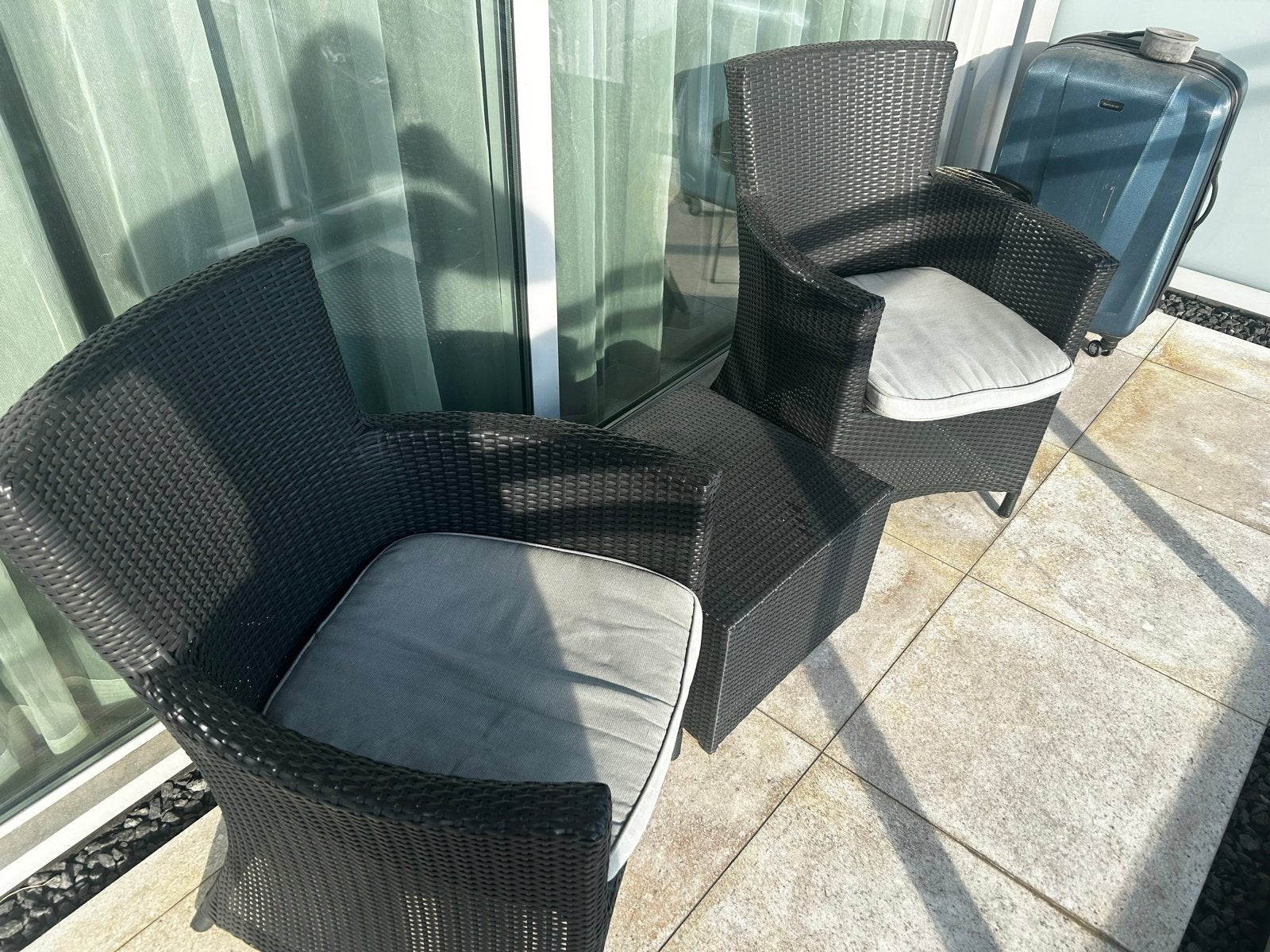 Balkonset: 2 stoelen met tafel, weerbestendig, Gebruikt, Wicker, Stoel, Tuinset
