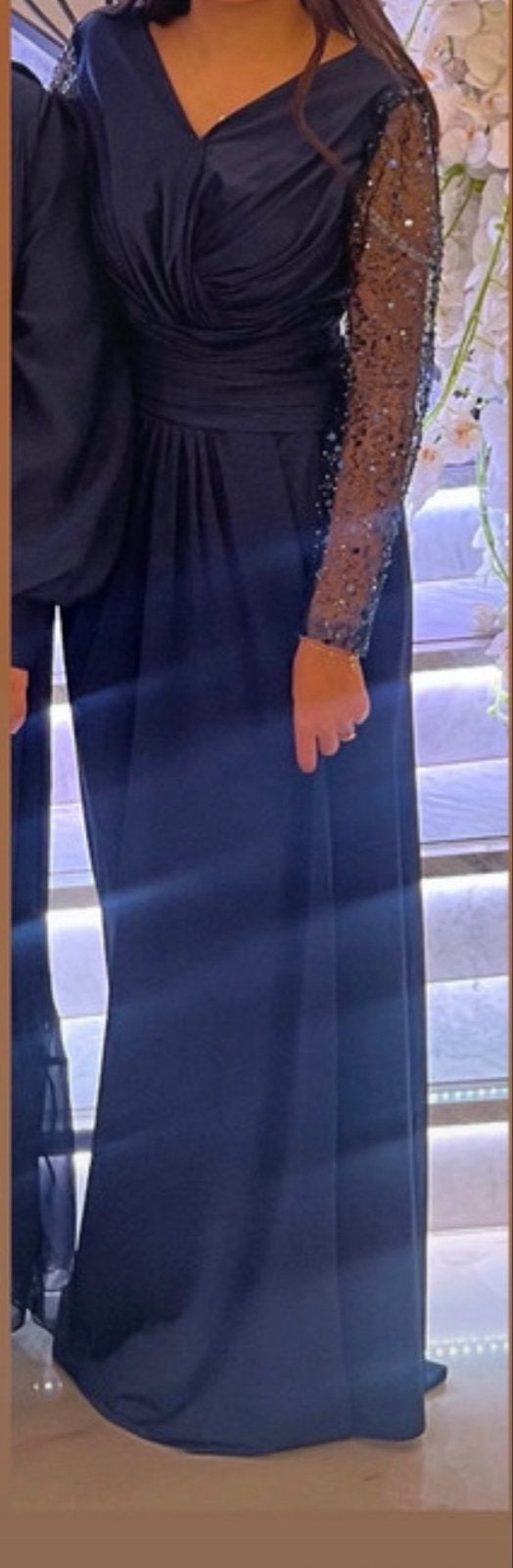 Elegante donkerblauwe avondjurk, Kleding | Dames, Jurken, Maat 38/40 (M), Blauw, Ophalen of Verzenden, Zo goed als nieuw