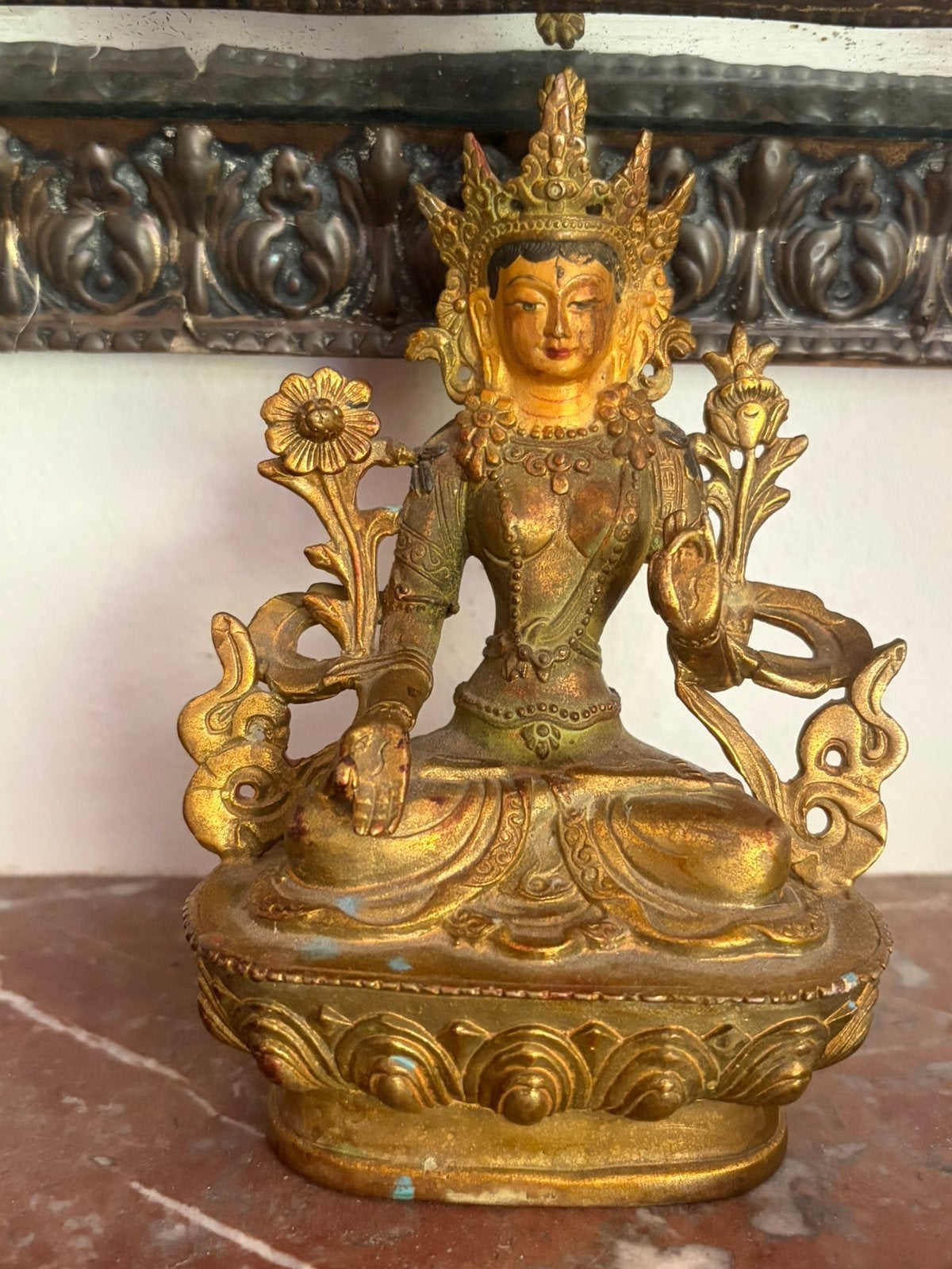 Antieke bronzen tara goldface tibet, Ophalen of Verzenden, Brons