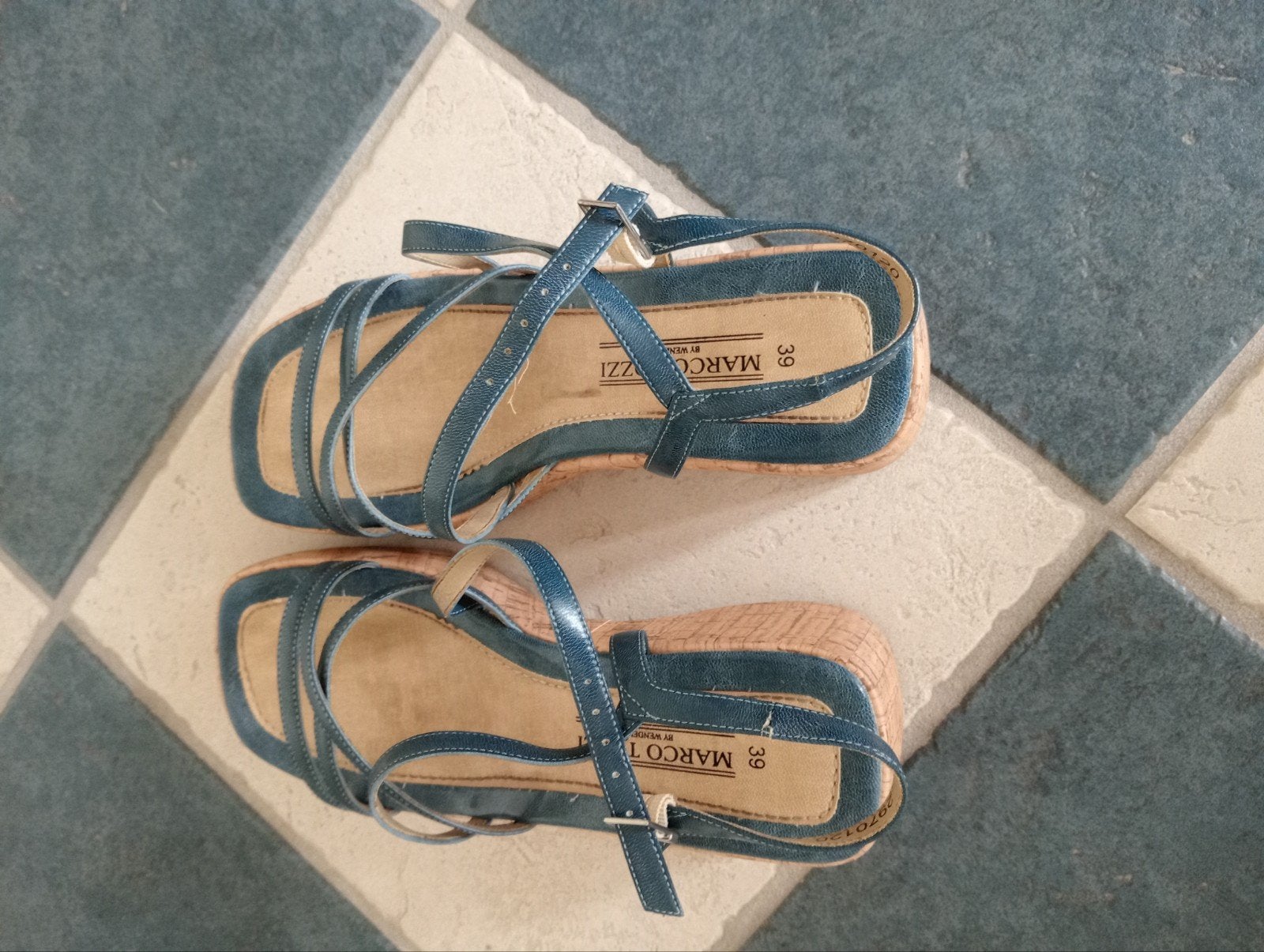 Marco Tozzi sandalen met sleehak, maat 39, Blauw, Marco Tozzi, Zo goed als nieuw, Sandalen of Muiltjes