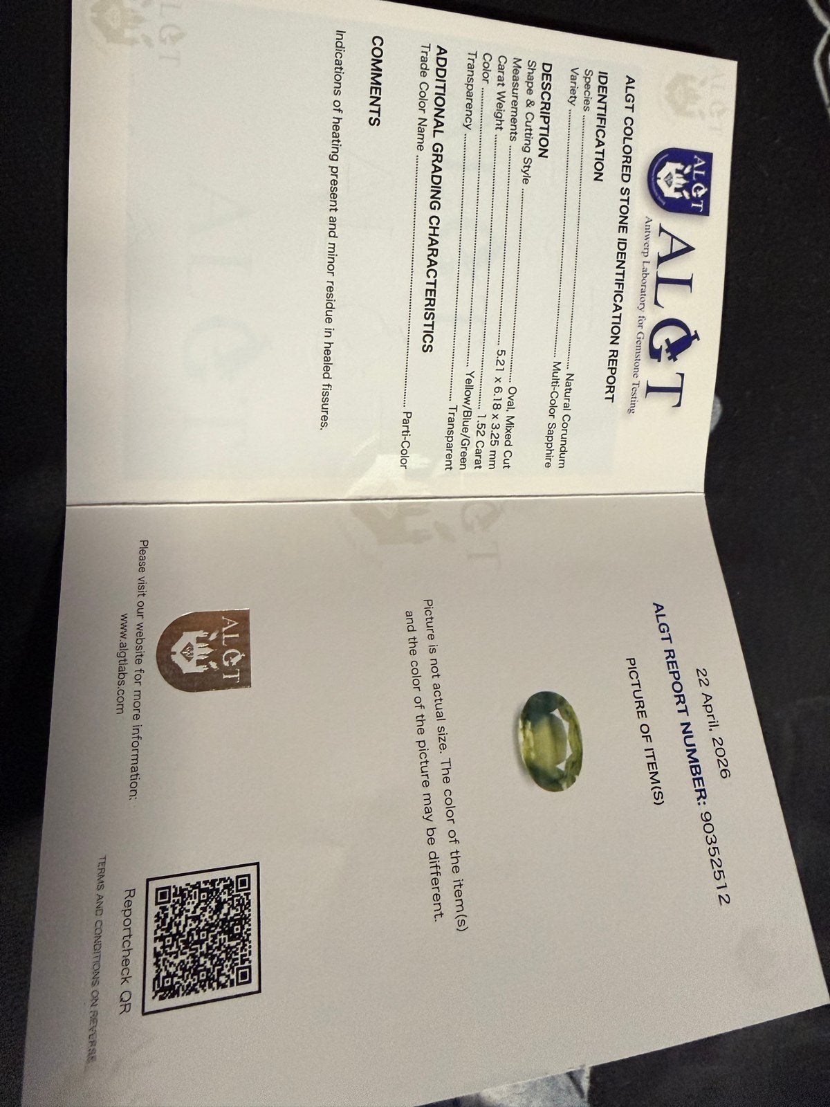 Natuurlijke Multi-Color Saffier met ALGT Certificaat, Ophalen of Verzenden, Nieuw