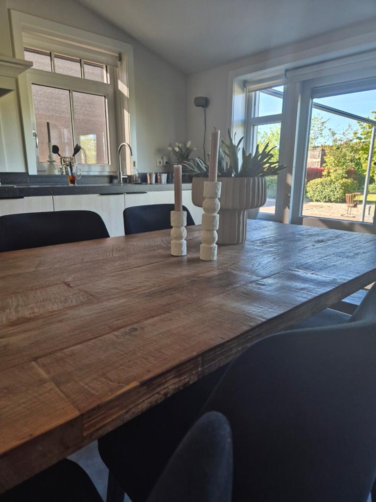 Teak houten eetkamertafel, Ophalen, Gebruikt, 200 cm of meer, 50 tot 100 cm