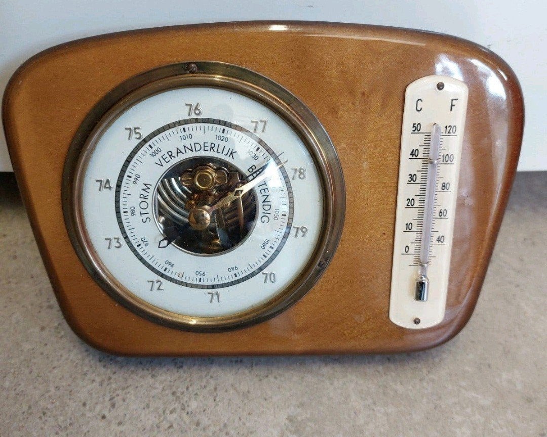 vintage retro 1960 a 70 weerstation barometer  temperatuur, Ophalen of Verzenden, Gebruikt