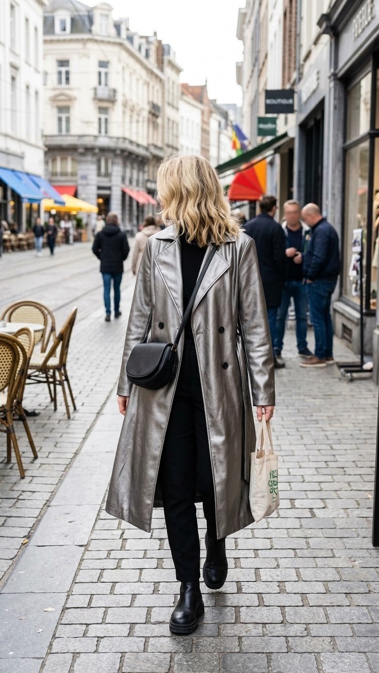 Zilverkleurige trenchcoat van imitatieleer, S, Kleding | Dames, Ophalen of Verzenden, Zo goed als nieuw, Maat 36 (S), Zilver