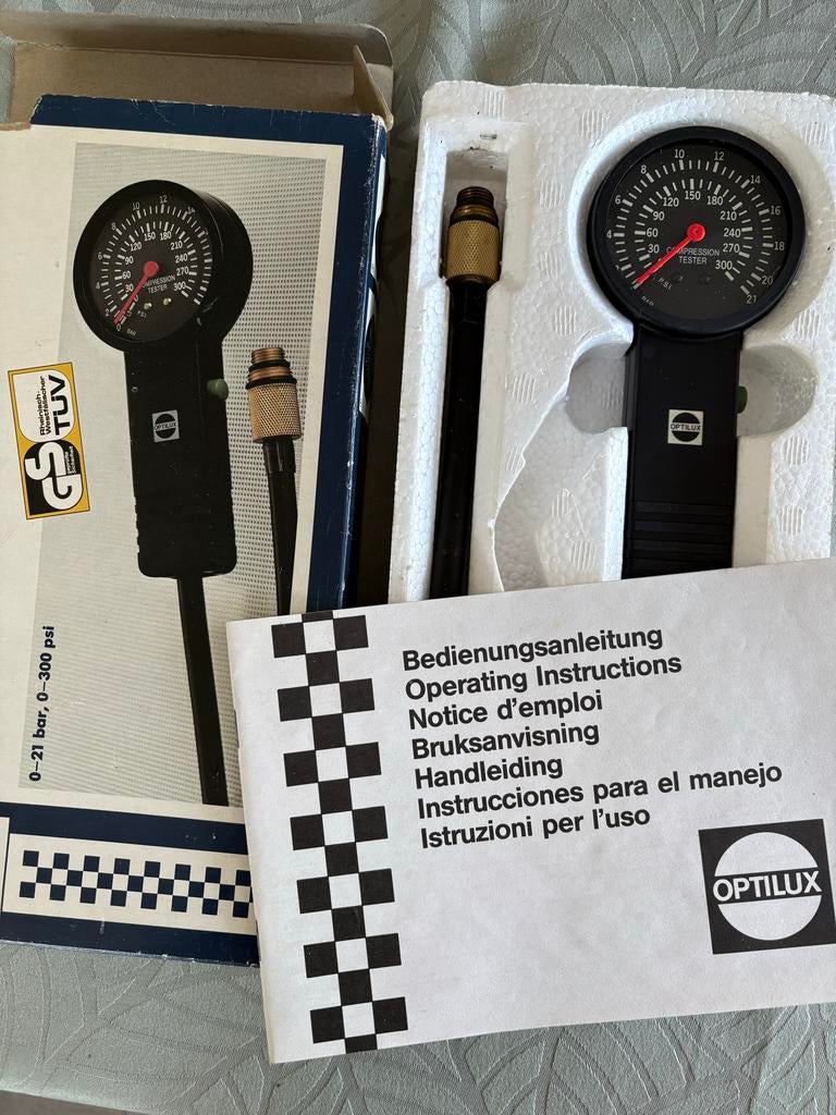 Optilux Compressiemeter 0-21 bar / 0-300 psi, Auto diversen, Autogereedschap, Ophalen of Verzenden, Zo goed als nieuw