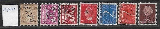 Perfins Nederland  - - -  7  zegels  met  Perfin  NYAH, Verzenden, Gestempeld
