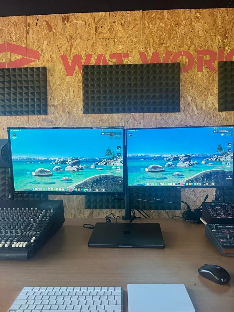Dual Monitor Scherm met Arm - Full HD, Computers en Software, Monitoren, Ophalen, Draaibaar, Gebruikt, Full HD