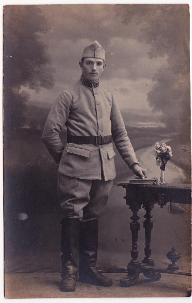 Antieke Foto WW1 Franse Soldaat 129e RI, Verzenden, Landmacht, Overige gebieden, Foto of Poster