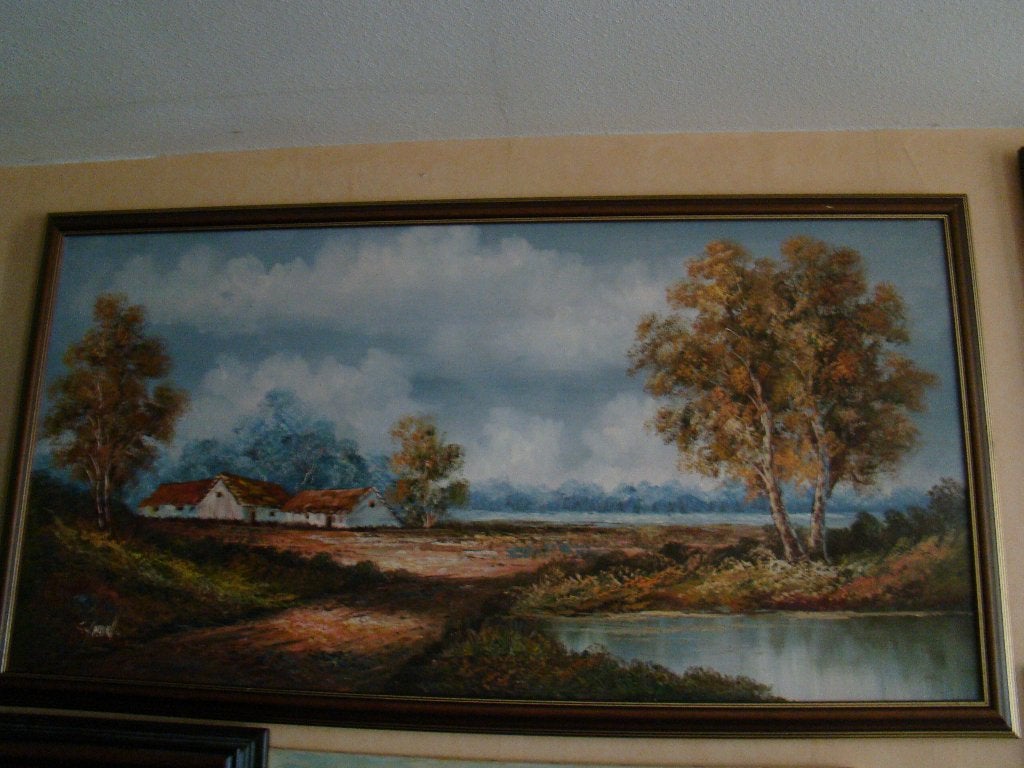 Grote oil schilderij van Symon - herfst, Antiek en Kunst, Kunst | Schilderijen | Klassiek, Ophalen, Nederlandse school, Doek, Ingelijst