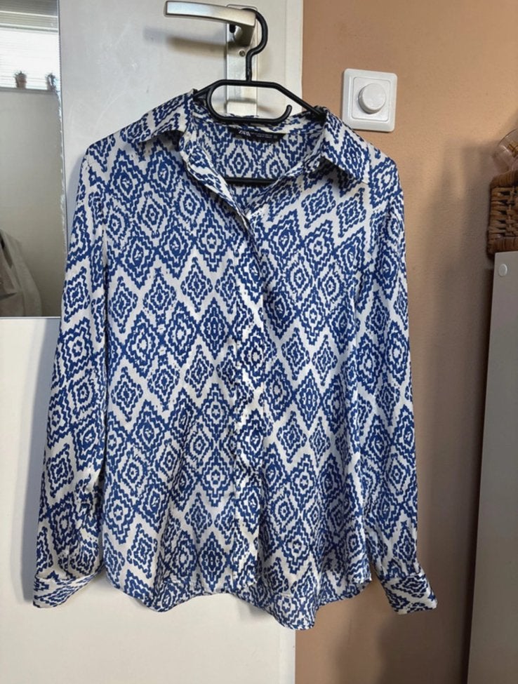 Blauw patroon blouse, maat XS - Zara, Ophalen of Verzenden, Gedragen, Maat 34 (XS) of kleiner, Blauw