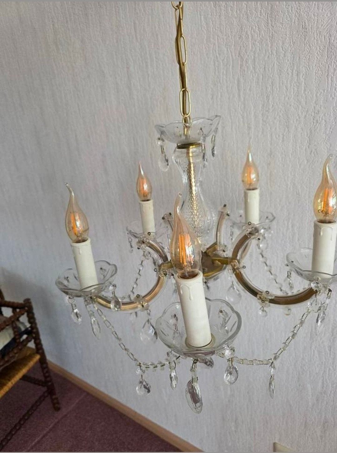 Prachtige hanglamp met 6 kelken en kristallen, Huis en Inrichting, Gebruikt, E14 (klein), Ophalen of Verzenden, Glas