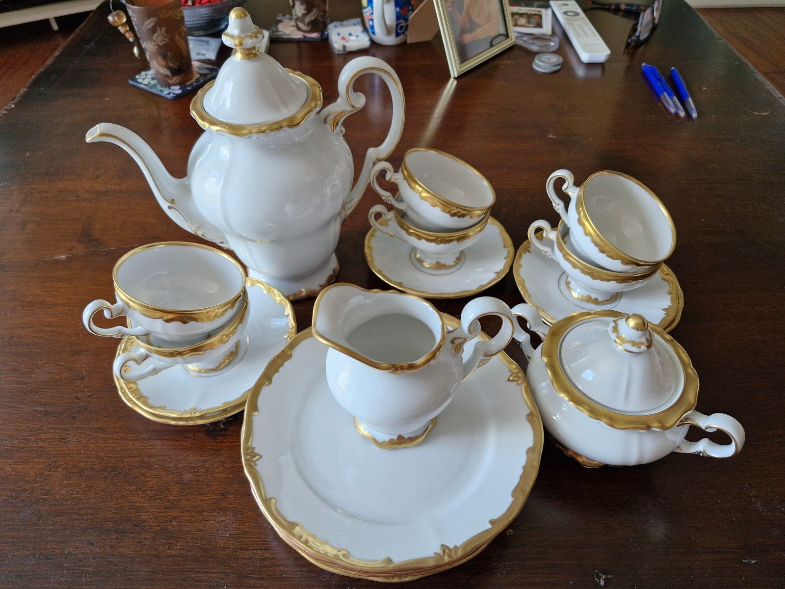 Weimar Porselein Koffie-/Theeservies - Wit met Goud, Ophalen