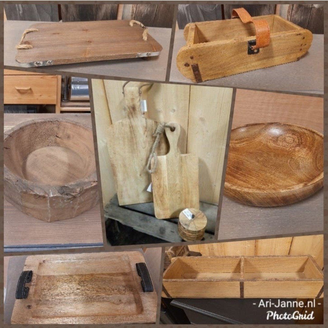 NIEUW! Stoere, landelijke schalen, bord, steenmal,plank,hout, Met handvatten, Overige typen, Nieuw, Ophalen of Verzenden