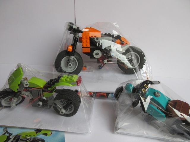3 Lego motorfietsen, 7291, 31135, 31018 met bouwtekeningen, Ophalen of Verzenden, Zo goed als nieuw, Complete set, Lego