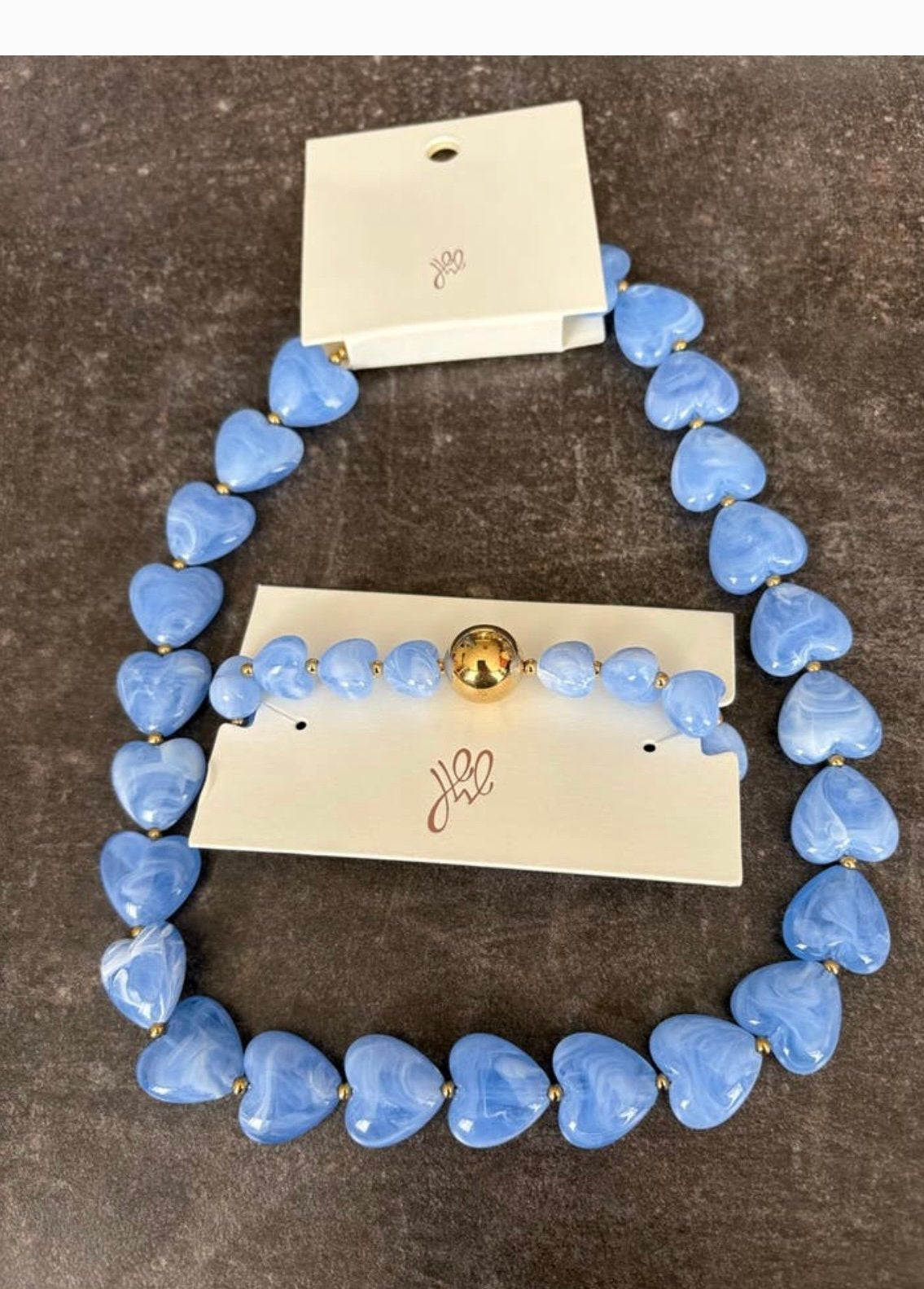 Nieuwe blauwe hartjes ketting en armband set, Sieraden, Tassen en Uiterlijk, Armbanden, Verzenden, Nieuw, Blauw, Kunststof of Plastic
