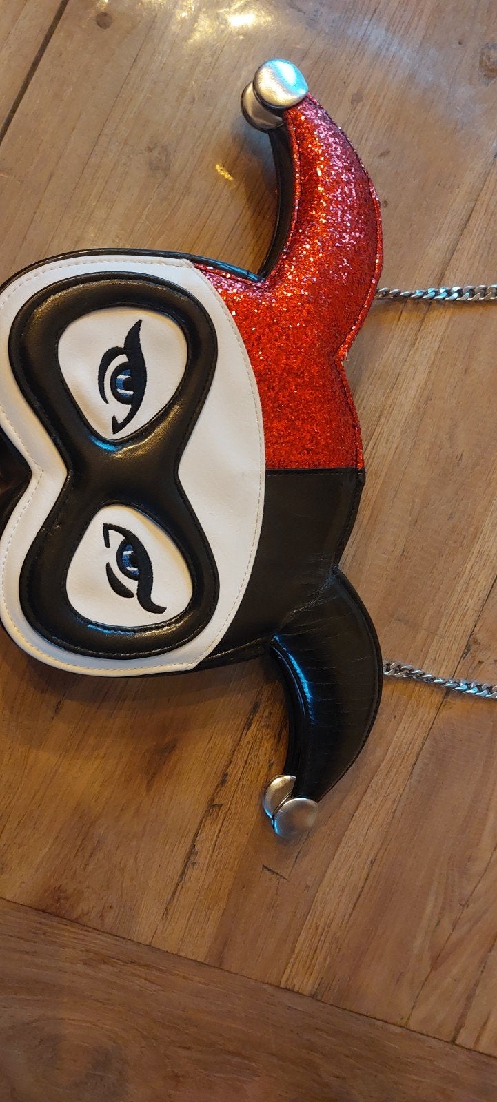 Harley Quinn tasje - Rood, zwart, wit glitter, Ophalen of Verzenden, Gebruikt, Rood, Schoudertasje