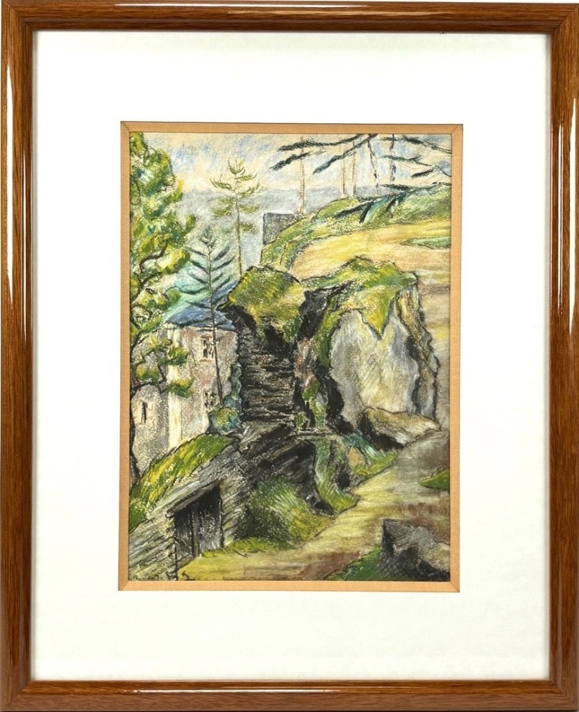 68. Pasteltekening, Europese School - landschap, 20e eeuw, Antiek en Kunst, Ophalen