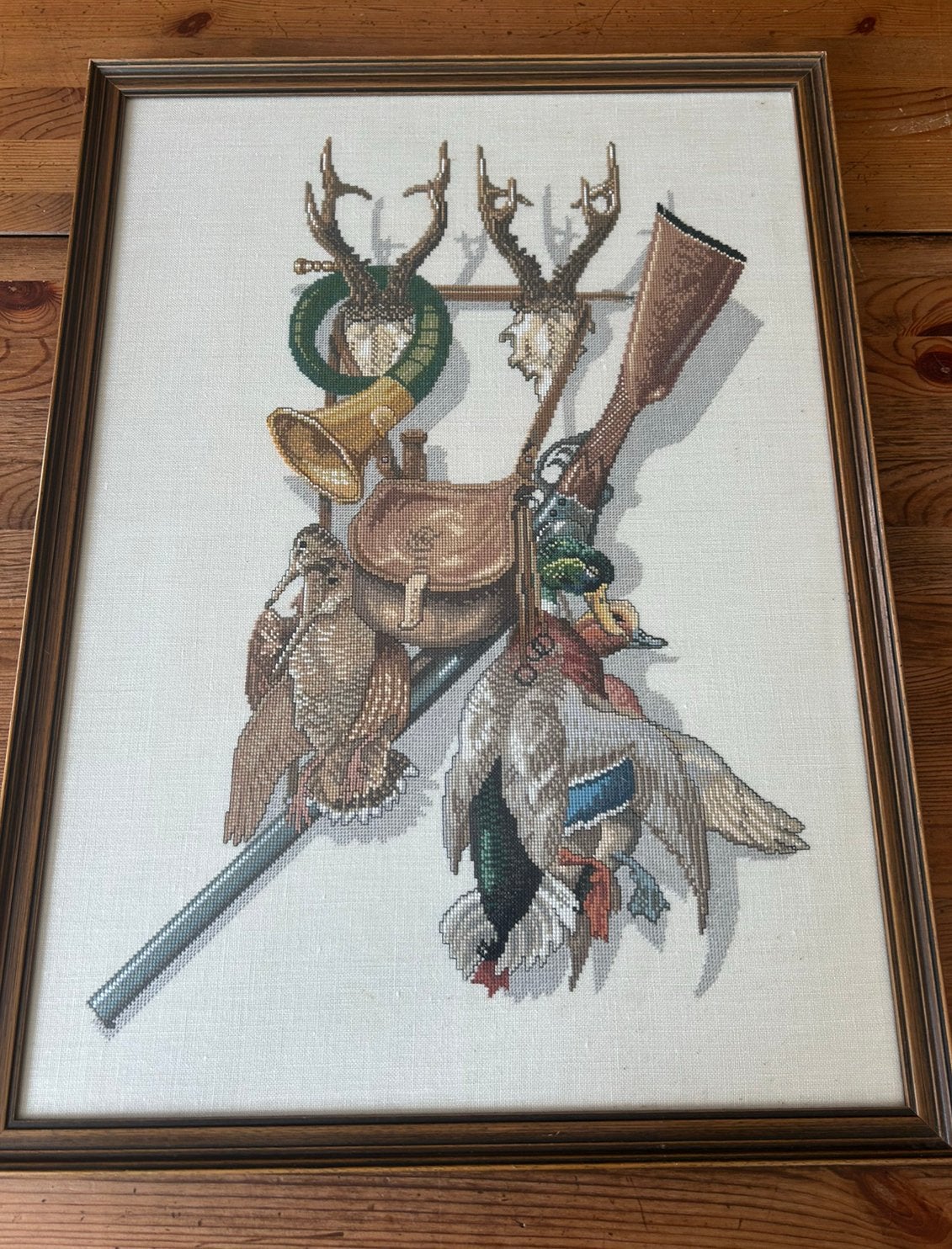 Jachttafereel geboruurd schilderij, Achter glas, Stilleven, Ophalen of Verzenden, Klassiek