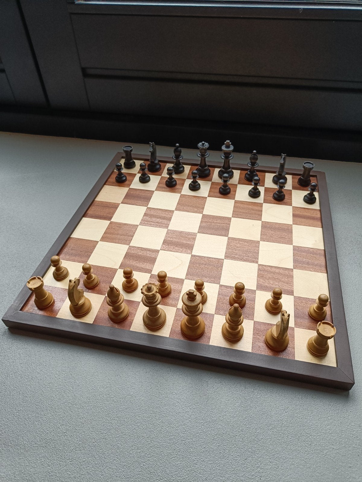 Fraai Houten Dam/Schaakbord met Houten Stukken, Ophalen of Verzenden, Zo goed als nieuw, Schaken