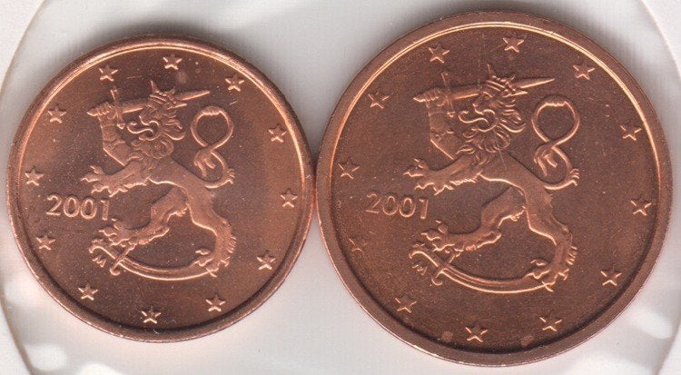 Finland 1 en 2 eurocent 2001 beide UNC - schaars!, Postzegels en Munten, Munten | Europa | Euromunten, Ophalen of Verzenden, Finland