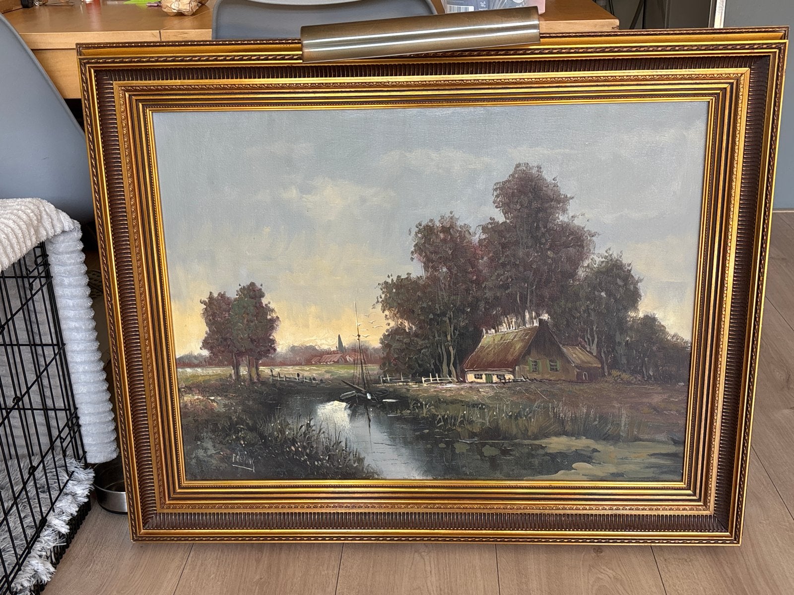 Schilderij F. Heijns / F. Heyns - Hollands Landschap, Ophalen, Doek, Realistisch, Gesigneerd