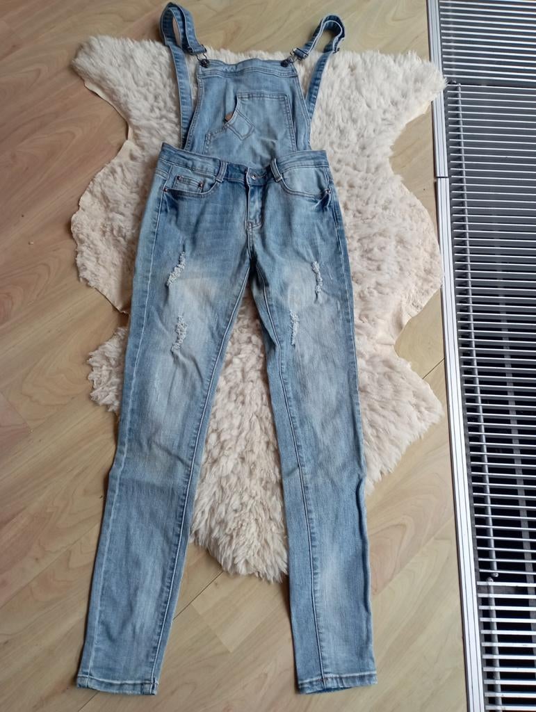 Leuke meisjes jeans tuinbroek / broek, FB sister, mt xxs, Ophalen of Verzenden, Zo goed als nieuw, Blauw